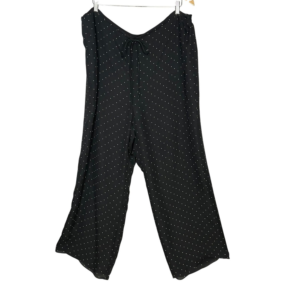 Lauren Ralph Lauren Silk Polka Dot Pants Wide Leg Black White Plus Size 14W